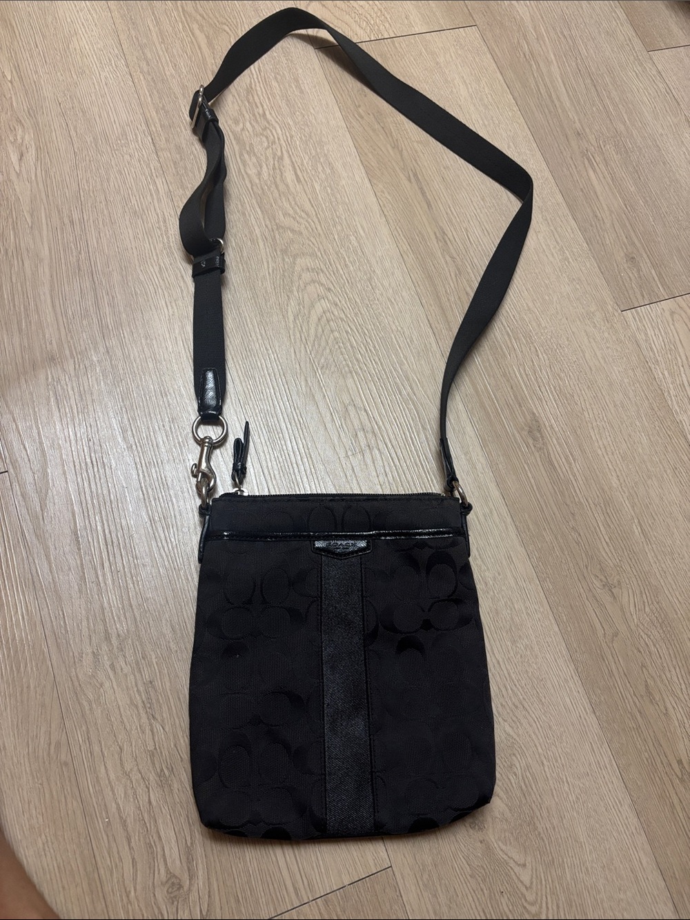 Coach Black Signature Crossbody Pouch with Adjustable Strap